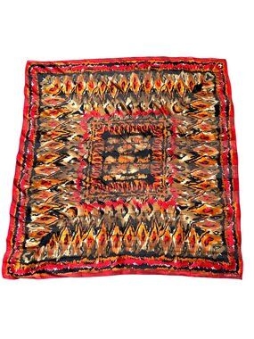 Ellen Tracy Women's Neck Scarf Silk Ikat Print Square Lightweight Hand Stitched